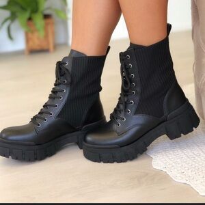 Call It Spring Black Ribbed Combat Boots